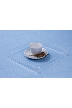 Tablett aus transparentem Plexiglas, 20 x 20 cm, Serviertablett für Kaffee, Tee und Präsentation, transparentes Plexiglas - 3