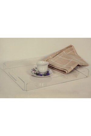 Tablett aus transparentem Plexiglas, 35 x 25 cm, Serviertablett für Kaffee, Tee und Präsentation, transparentes Plexiglas - 2