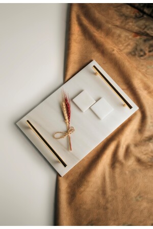 Tablett für Versprechen/Verlobung aus dünnem Marmorgold, Schere, 2 abnehmbare Ringhalter, Metallprofilgriff MERALP1050 - 4
