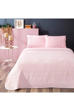 Tac Jacquard-Piqué-Set Mıchele- Tk- Pink mit doppeltem Gummizug 230 cm x 250 cm - 2