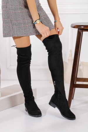 Tägliche schwarze Damenstiefel Overknee-Stretchsocken aus Wildleder mit Reißverschluss Overknee-Damenstiefel 177 - 1