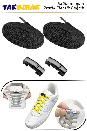 Takbırak Magnetische elastische Schnürsenkel, Smart-Schnürsenkel, Stiefel-Kinder-Sport-Converse-Schnürsenkel, Schwarz MIK-TAKBIRAK01 - 1