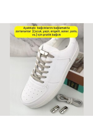 Takbırak Mıknatıslı Lastikli Ayakkabı Bağcığı- Akıllı Bağcık- Bot Çocuk Spor Converse Bağcık- Beyaz - 4