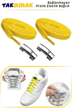 Takbırak Mıknatıslı Lastikli Ayakkabı Bağcığı- Akıllı Bağcık- Çocuk- Spor Converse Nike Bağcık- Sarı - 1