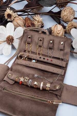 Takı Düzenleyici Ve Seyahat Çantası Katlanabilir Rulo Koyu Kahve - Gold Box