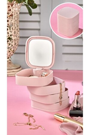 Takı Organizeri - 4 Katlı Aynalı Kare 360 Derece Dönebilen Takı Organizer Kutusu - Meka Home
