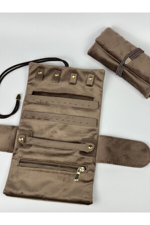 Takı Toplayıcı Takı Düzenleyicisi Takı Çantası Seyahat Çantası Kahverengi Katlanabilir Rulo KHV84721 - FLAWSOME JEWELRY STORE