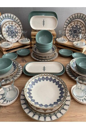 Takım Yemek 44 Parça 6 Kişilik Kera Yeşil dmtaks20224444 - Keramika