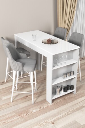 Talex-Serie, weißes Bartisch-Set, Insel-Küchentisch-Set, 4 graue Stühle, 22TALEX01BYZ04 - 1