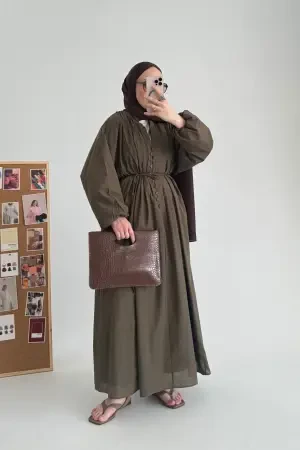 Talia Astarlı Pamuk Vual Elbise Haki - Nuuwears