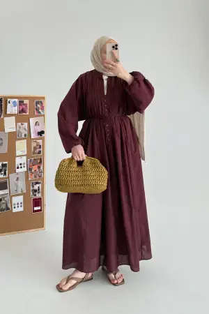 Talia Gefüttertes Baumwoll-Voile-Kleid Burgunderrot - Nuuwears