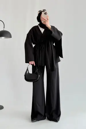 Talia Şal Detaylı Ceket Takım Siyah - Nuuwears