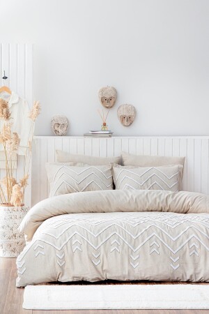 Talya Çift Kişilik Nevresim Takımı %100 Pamuk Keten Panç Nakışlı Krem-bej 200x220 Cm TYC00837301176 - Ecocotton