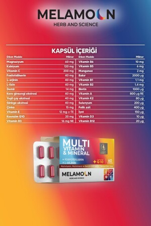 Tam Destek Multivitamin- Multimineral & Coenzim(KOENZİM) Q10 Kapsül 60 Kapsül - 3