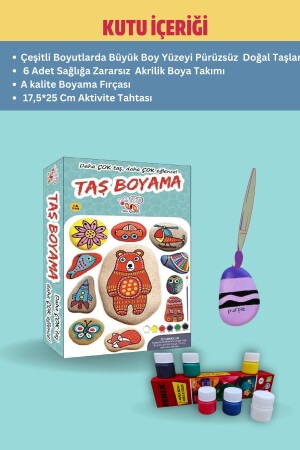 Taş Boyama 3 Yaş Üstü Çocuklar Için Zeka Geliştirici 6 Renk Akrilik Boyalı Fırçalı Aktivite Seti 231598 - 3