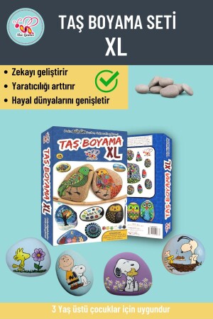 Taş Boyama Xl 3 Yaş Üstü Çocuklar Için Zeka Geliştirici 6 Renk Akrilik Boyalı Fırçalı Aktivite Seti 201299 - 2