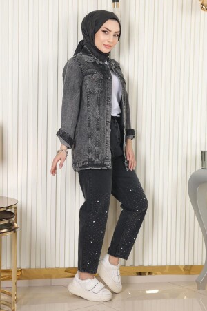 Taş Detaylı Kot Pantolon Siyah 6094 - Modamihram