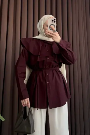 Tasarım Fırfırlı Gömlek Mürdüm - Nuuwears