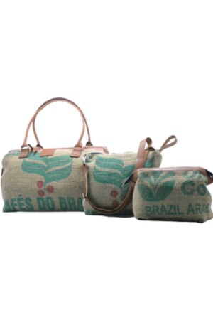 Tasche Braun Exklusives Jute-Design 3er-Set Mama Baby Mutter Babypflege und Damentasche AYB-BSCUTKHV - 2