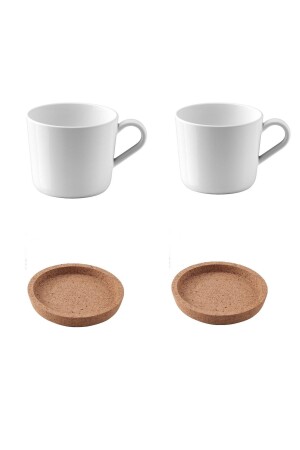 Tassenset > 2 Tassen (24 cl) + 10 cm große Korkuntertasse - 2