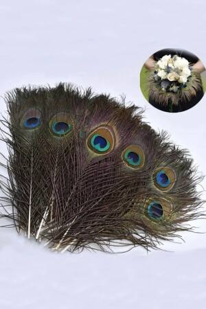 Tavus Kuşu Tüyü Süslemeler İçin Tüy 25-27 cm 1 Adet - 5