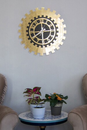 TDESIGN3800000103, 60 x 60 cm, goldene dekorative Wanduhr, robustes 2-lagiges schwarzes MDF mit türkischen Zahlen darauf, verspiegeltes Plexiglas - 1