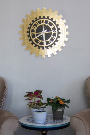 TDESIGN3800000103, 60 x 60 cm, goldene dekorative Wanduhr, robustes 2-lagiges schwarzes MDF mit türkischen Zahlen darauf, verspiegeltes Plexiglas - 3