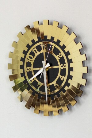 TDESIGN3800000103, 60 x 60 cm, goldene dekorative Wanduhr, robustes 2-lagiges schwarzes MDF mit türkischen Zahlen darauf, verspiegeltes Plexiglas - 6