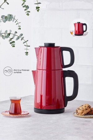 Tea Break Kırmızı Inox Çelik Su Isıtıcı & Çay Makinesi - 1