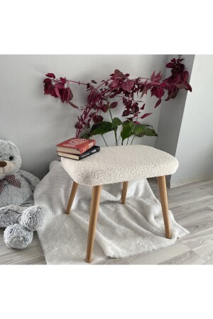 -Teddy Stoff dekorative Hocker Bank Make-up-Stuhl mit Holzbeinen - 3