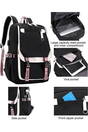 Teenager-Mädchen-Rucksack, Mittel- und Oberschüler-Rucksack, Outdoor-Rucksack, Kinder-Schultasche, swicco Teenager-Mädchen-Tasche, Schwarz/Rosa - 1