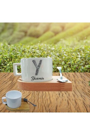 Teetasse mit Holztablett namens Jasmine mit dem Buchstaben Y ÇFN27081426 - 2