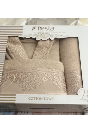 Tek Kişilik 3 Parça Bornoz Takımı Yarım Set Bej - Fiesta