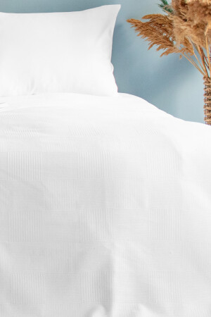 Tek Kişilik Beyaz Dama Desenli Pike. Damalı Otel Pikesi 160 x 230 cm BYZPK2 - 2