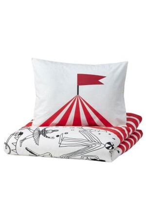 Einzelbettbezug-Set für Kinder, gemustert, 150 x 200/50 x 60 cm, doppelseitig, Meridyendukkan, Rot-Weiß, 892911 - IKEA