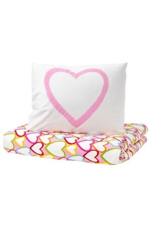 Einzelbettbezug-Set für Kinder Meridyendukkan mit Herzfigur, bunt – 150 x 200/50 x 60 cm – Herz ohne Laken - IKEA
