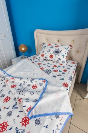 Tek Kişilik Dümen Pusula Çocuk Lastikli Fitted Çarşaf Pike Takımı - Eren Home