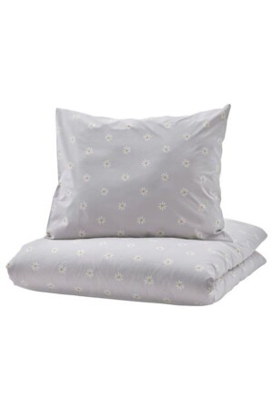 Tek Kişilik Nevresim Takımı, Gri Renk Meridyendukkan 150x200-50x60 Cm Papatya Desenli Pamuklu nevrsic - IKEA