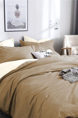 MNZ-Single Ranforce Double-Side Duvet Cover Set - بدون أوراق القهوة / الكريم ATNSTK - Alla Turca