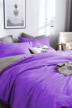 مجموعة غطاء غطاء من الجانب المزدوج من MNZ-Single Ranforce Duvet Cover Set - مع ورق مرنة - الأزرق الأرجواني / الرمادي AT79T - Alla Turca