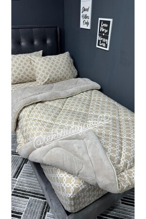 Tek Kişilik Welsoft Pufidik Uyku Seti (Lastikli Çarşaflı) Bej Zincir - Violacasa