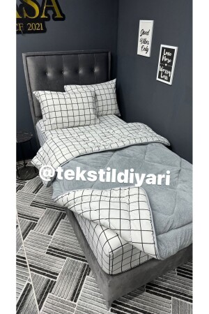 Tek Kişilik Welsoft Pufidik Uyku Seti (Lastikli Çarşaflı) Beyaz Kare - 2