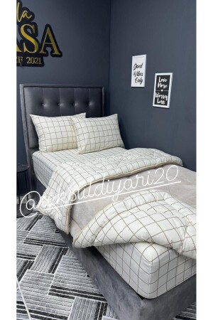 Tek Kişilik Welsoft Pufidik Uyku Seti (Lastikli Çarşaflı) Krem Kare - Violacasa