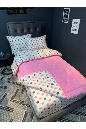Tek Kişilik Welsoft Pufidik Uyku Seti (Lastikli Çarşaflı) Pembe Yıldız - Violacasa