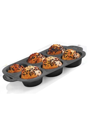 Tek Parça Antrasit 6'lı Silikon Mini Kek Kalıbı - Muffin Kalıbı 6lı Kalıp Göbekli Kek Kalıbı 24x16cm Göbekli Kek Kalıbı 6lı Gri 24x16cm - 5