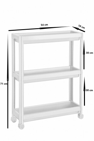 Tekerlekli Dikdörtgen 3 Katlı Raf Ünitesi - Banyo Mutfak Düzenleyici Organizer Raf - Modern Raf Ünit - 3