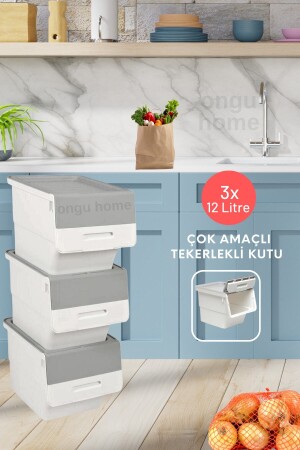 Tekerlekli Eşya Ve Erzak Kutusu Motek Organizer Kutu 3 Katlı Motek (3X12LT) Ongu081y - 3