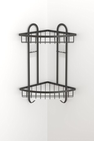 Teknotel selbstklebendes 2-stöckiges Badezimmer-Eckregal mit Haken, mattschwarz, St307 11. ST. 307. 02 - 4