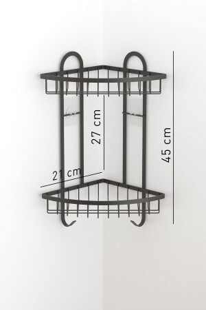 Teknotel selbstklebendes 2-stöckiges Badezimmer-Eckregal mit Haken, mattschwarz, St307 11. ST. 307. 02 - 5