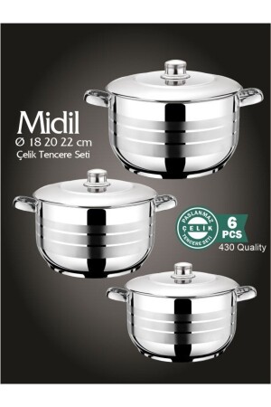 Tencere Seti 18*20*22 Cm Midil Set Boru Kulp 6 Pcs E.037 - 1